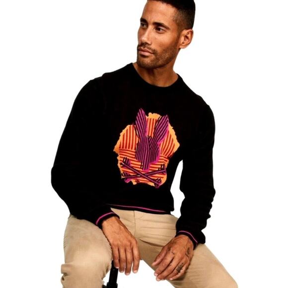 Psycho Bunny Mens Acker Black Knit Crew Neck Sweater size XXL